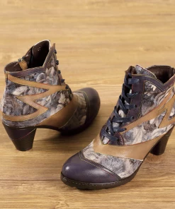 RXD SOFFIA | Grey Floral Frosted Contrast Leather Ankle Boots NEW ARRIVALS