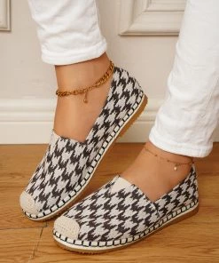 HT New In Shoes En Bloom | Check Pattern Canvas Upper Espadrilles Coffee Flat Boat Shoes