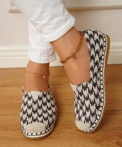 HT New In Shoes En Bloom | Check Pattern Canvas Upper Espadrilles Coffee Flat Boat Shoes