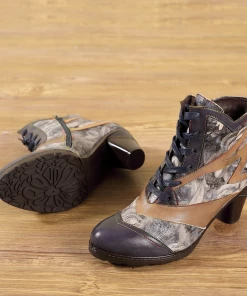 RXD SOFFIA | Grey Floral Frosted Contrast Leather Ankle Boots NEW ARRIVALS