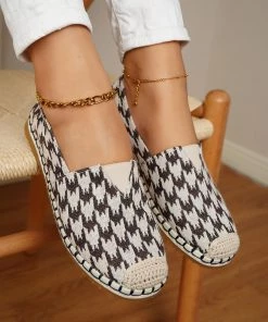 HT New In Shoes En Bloom | Check Pattern Canvas Upper Espadrilles Coffee Flat Boat Shoes