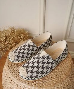 HT New In Shoes En Bloom | Check Pattern Canvas Upper Espadrilles Coffee Flat Boat Shoes