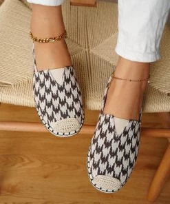 HT New In Shoes En Bloom | Check Pattern Canvas Upper Espadrilles Coffee Flat Boat Shoes