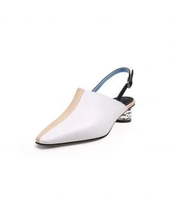 Jady Rose NEW ARRIVALS JadyRose | Strap-Detail Crystal Heel Leather D'Orsay Point Toe Sandals Pumps Loafers- Cream Beige