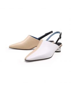 Jady Rose NEW ARRIVALS JadyRose | Strap-Detail Crystal Heel Leather D'Orsay Point Toe Sandals Pumps Loafers- Cream Beige