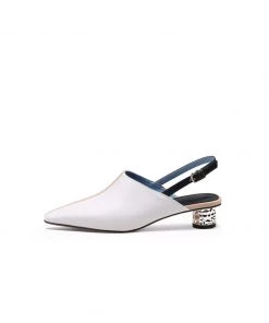 Jady Rose NEW ARRIVALS JadyRose | Strap-Detail Crystal Heel Leather D'Orsay Point Toe Sandals Pumps Loafers- Cream Beige