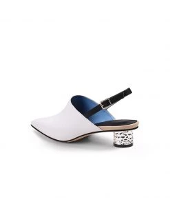 Jady Rose NEW ARRIVALS JadyRose | Strap-Detail Crystal Heel Leather D'Orsay Point Toe Sandals Pumps Loafers- Cream Beige