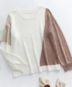 MY Smaibulun | GRANIA Two Tone Color Block Knit Sweater - Cream