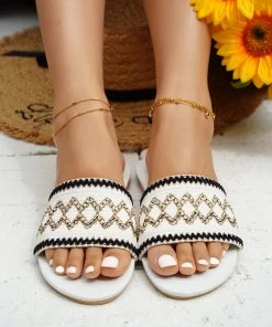 HT New In Shoes En Bloom | SAPPHIRE CREAM EMBROIDERED SLIDES