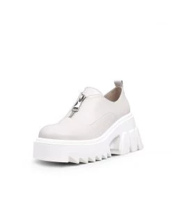 Jady Rose JadyRose | Chunky Heel Pure Zipper Genuine Leather Sneaker - Cream New In Shoes