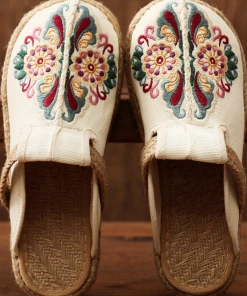 TC Abstract Embroidered Mules Slides Clogs- Cactus Rose