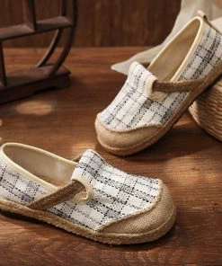 TC Plaid Dotted Line Linen Round Toe Espadrilles Loafers - Cactus Rose New In Shoes
