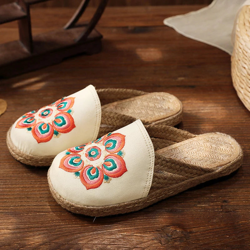 TC Shop Sandals Embroidered Lotus Side Strap Mules - Cactus Rose 7 TC Shop Sandals Embroidered Lotus Side Strap Mules - Cactus Rose