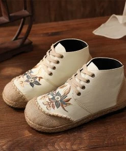 TC Embroidered Floral Head Hi-Top Sneakers Espadrilles - Cactus Rose