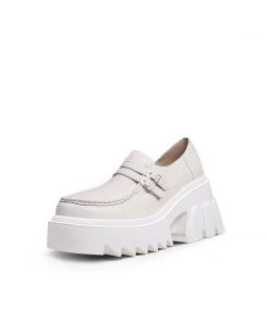 Jady Rose JadyRose | Chunky Heel Double-Buckle Loafer - Cream