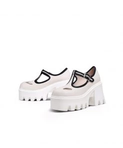 Jady Rose JadyRose | T-Strap Signature Chunky Heel Mary Jane - Cream