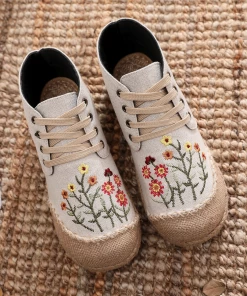 TC New In Shoes Cactus Rose | Embroidered Blossom Head Hi-Top Sneakers Espadrilles