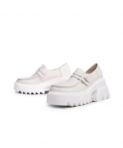 Jady Rose JadyRose | Chunky Heel Double-Buckle Loafer - Cream