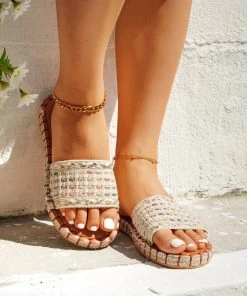 HT NEW ARRIVALS EN BLOOM | WOVEN EMBROIDERED SLIDES CREAM