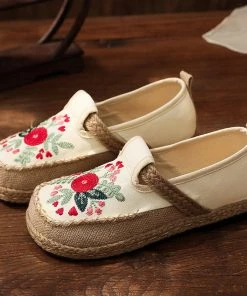 TC New In Shoes Blossom Embroidered Linen Round Toe Espadrilles Sneakers - Cactus Rose