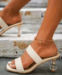 HT NEW ARRIVALS En Bloom | Woven Strap Cucurbit Heel Cream Sandal