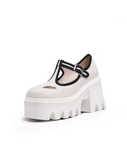 Jady Rose JadyRose | T-Strap Signature Chunky Heel Mary Jane - Cream