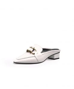 Jady Rose New In Shoes JadyRose | Genuine Leather Golden Lock Chain Mules Sandals - Cream