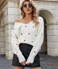 MY Smaibulun | Valentine Hearts Low V Neck Knit Sweater - Cream NEW ARRIVALS