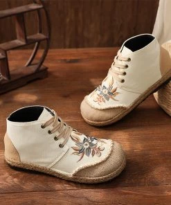 TC Embroidered Floral Head Hi-Top Sneakers Espadrilles - Cactus Rose
