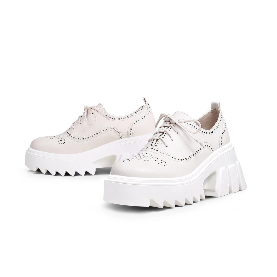 Jady Rose JadyRose | Vintage Black Genuine Leather Platform Oxford Shoes- Cream 2 Jady Rose JadyRose | Vintage Black Genuine Leather Platform Oxford Shoes- Cream