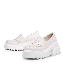 Jady Rose New In Shoes Genuine Leather Classic Block-Heel Loafers Flatform Shoes - JadyRose