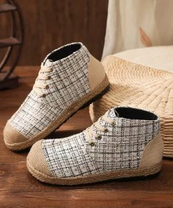 TC Classic Metallic Plaid Hi-Top Sneakers Espadrilles - Cactus Rose