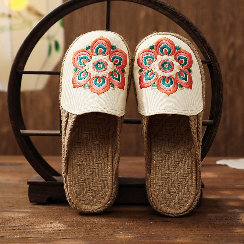 TC Shop Sandals Embroidered Lotus Side Strap Mules - Cactus Rose 5 TC Shop Sandals Embroidered Lotus Side Strap Mules - Cactus Rose