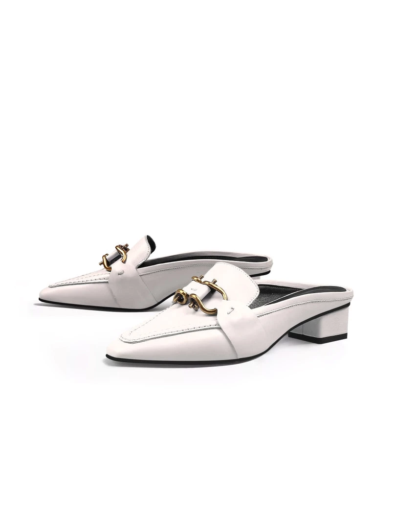 Jady Rose New In Shoes JadyRose | Genuine Leather Golden Lock Chain Mules Sandals - Cream 1 Jady Rose New In Shoes JadyRose | Genuine Leather Golden Lock Chain Mules Sandals - Cream