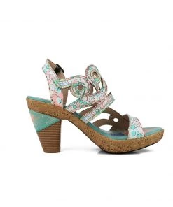RXD SOFFIA | Genuine Leather Garden Print Swirl Heel Sandals - Cream