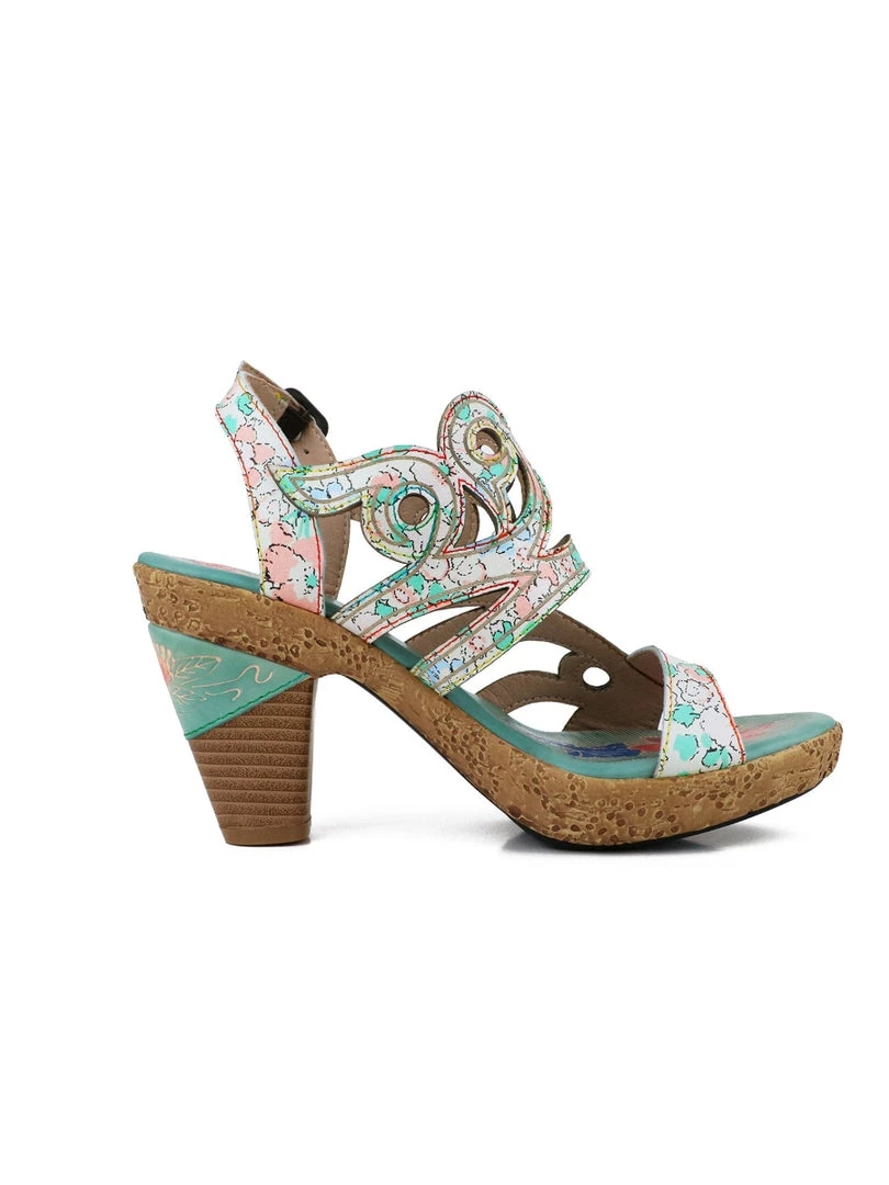 RXD SOFFIA | Genuine Leather Garden Print Swirl Heel Sandals - Cream 2 RXD SOFFIA | Genuine Leather Garden Print Swirl Heel Sandals - Cream