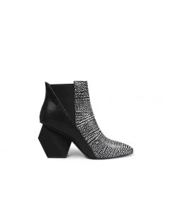 Jady Rose NEW ARRIVALS JadyRose | Black White Sketch Printed Geometry Heel Leather Mid Heel Ankle Boots