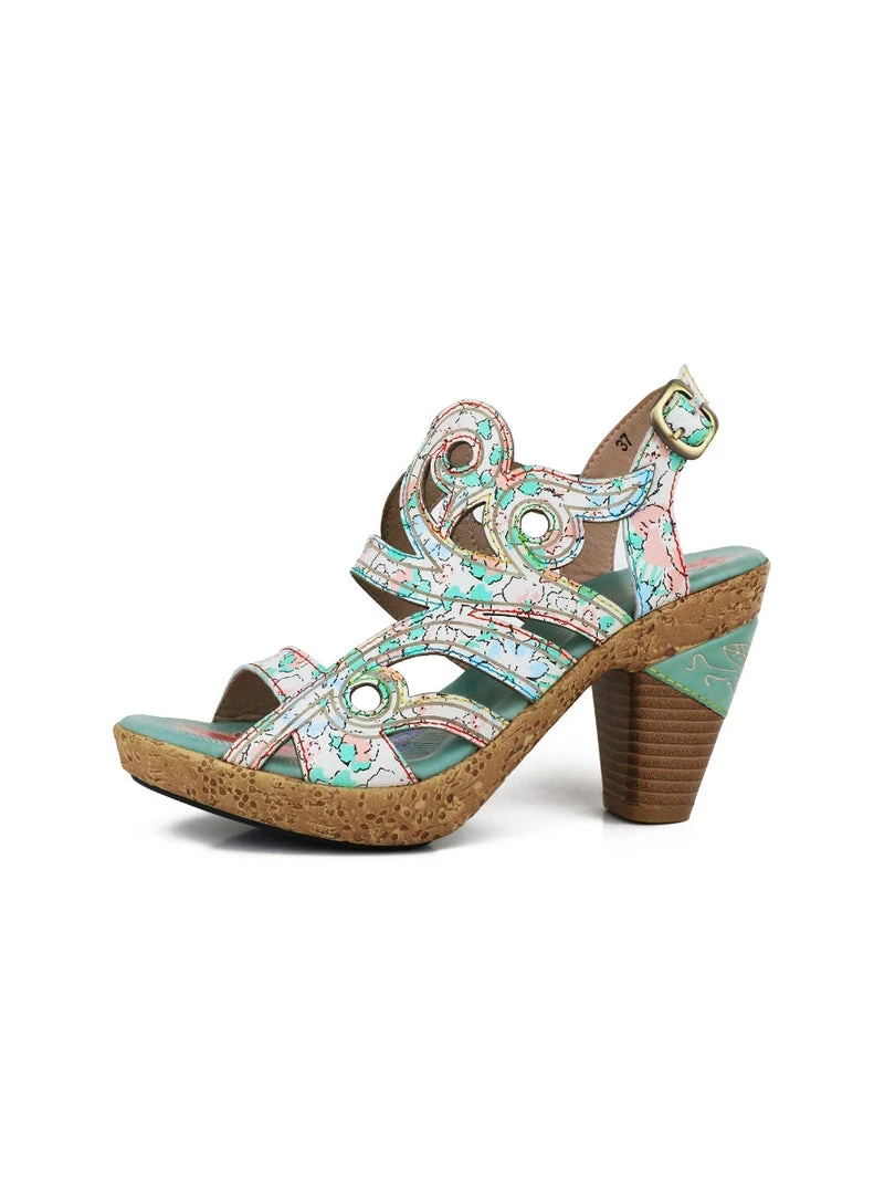 RXD SOFFIA | Genuine Leather Garden Print Swirl Heel Sandals - Cream 3 RXD SOFFIA | Genuine Leather Garden Print Swirl Heel Sandals - Cream