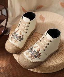 TC Embroidered Floral Head Hi-Top Sneakers Espadrilles - Cactus Rose