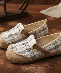 TC Plaid Dotted Line Linen Round Toe Espadrilles Loafers - Cactus Rose New In Shoes