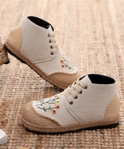 TC New In Shoes Cactus Rose | Embroidered Blossom Head Hi-Top Sneakers Espadrilles