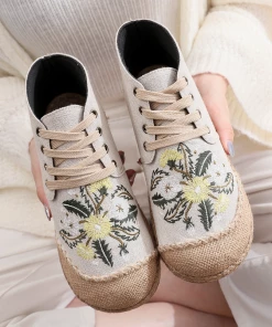 TC New In Shoes Cactus Rose | Embroidered Dandelion Round Toe Hi-Top Sneakers Espadrilles