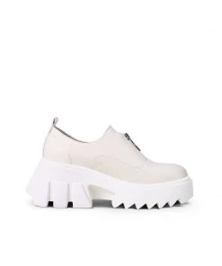 Jady Rose JadyRose | Chunky Heel Pure Zipper Genuine Leather Sneaker - Cream New In Shoes
