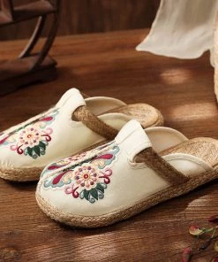TC Abstract Embroidered Mules Slides Clogs- Cactus Rose