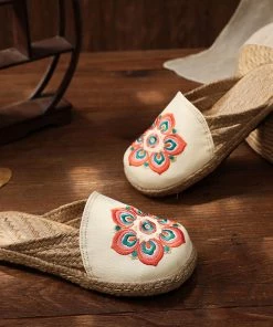 TC Shop Sandals Embroidered Lotus Side Strap Mules - Cactus Rose 22 TC Shop Sandals Embroidered Lotus Side Strap Mules - Cactus Rose