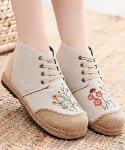 TC New In Shoes Cactus Rose | Embroidered Blossom Head Hi-Top Sneakers Espadrilles