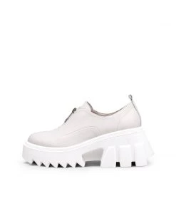 Jady Rose JadyRose | Chunky Heel Pure Zipper Genuine Leather Sneaker - Cream New In Shoes