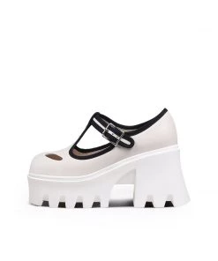 Jady Rose JadyRose | T-Strap Signature Chunky Heel Mary Jane - Cream