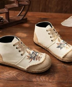 TC Embroidered Floral Head Hi-Top Sneakers Espadrilles - Cactus Rose