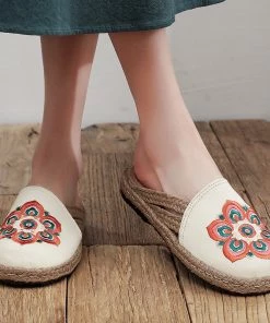 TC Shop Sandals Embroidered Lotus Side Strap Mules - Cactus Rose 24 TC Shop Sandals Embroidered Lotus Side Strap Mules - Cactus Rose
